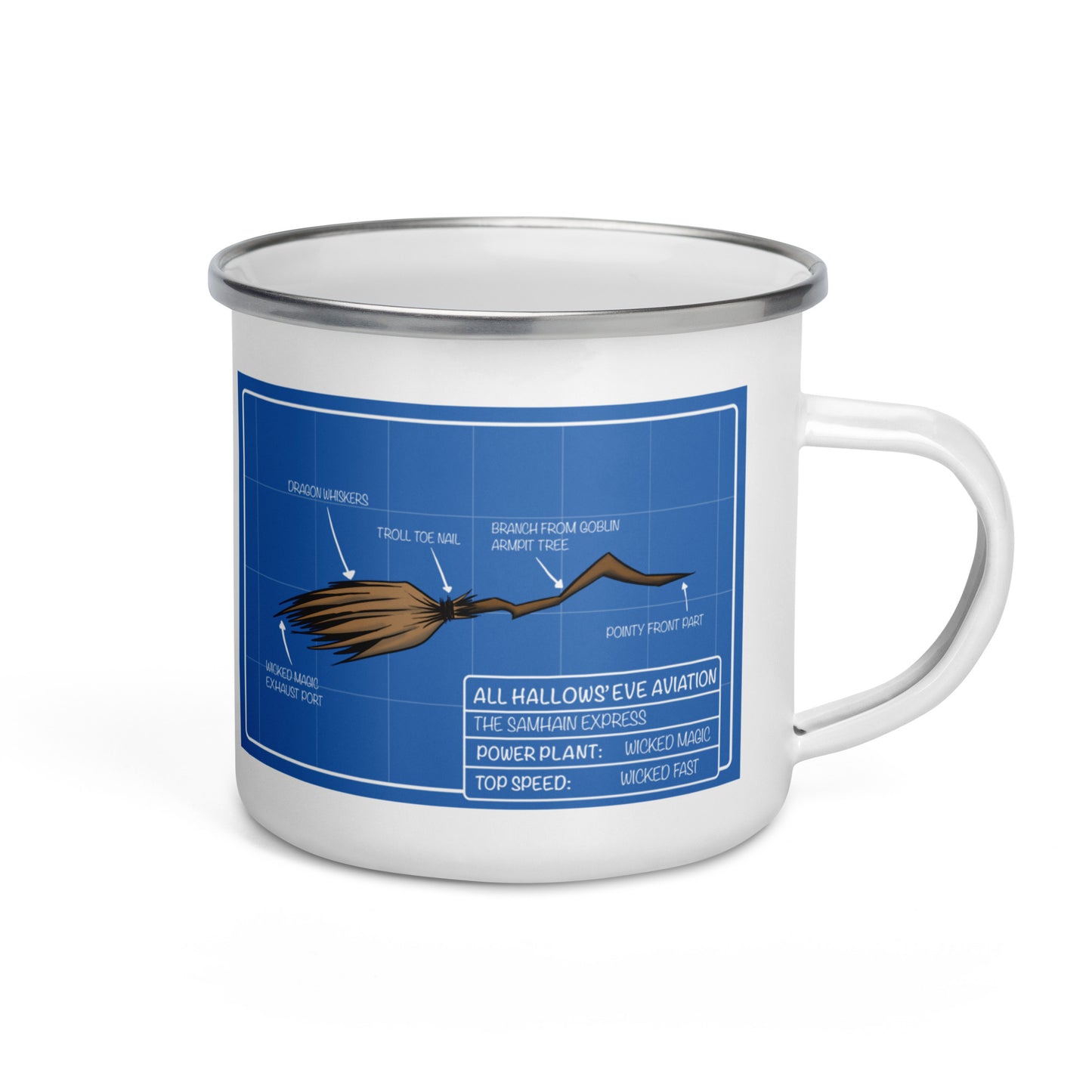 Flying Broom Aviation Blueprint Enamel Mug