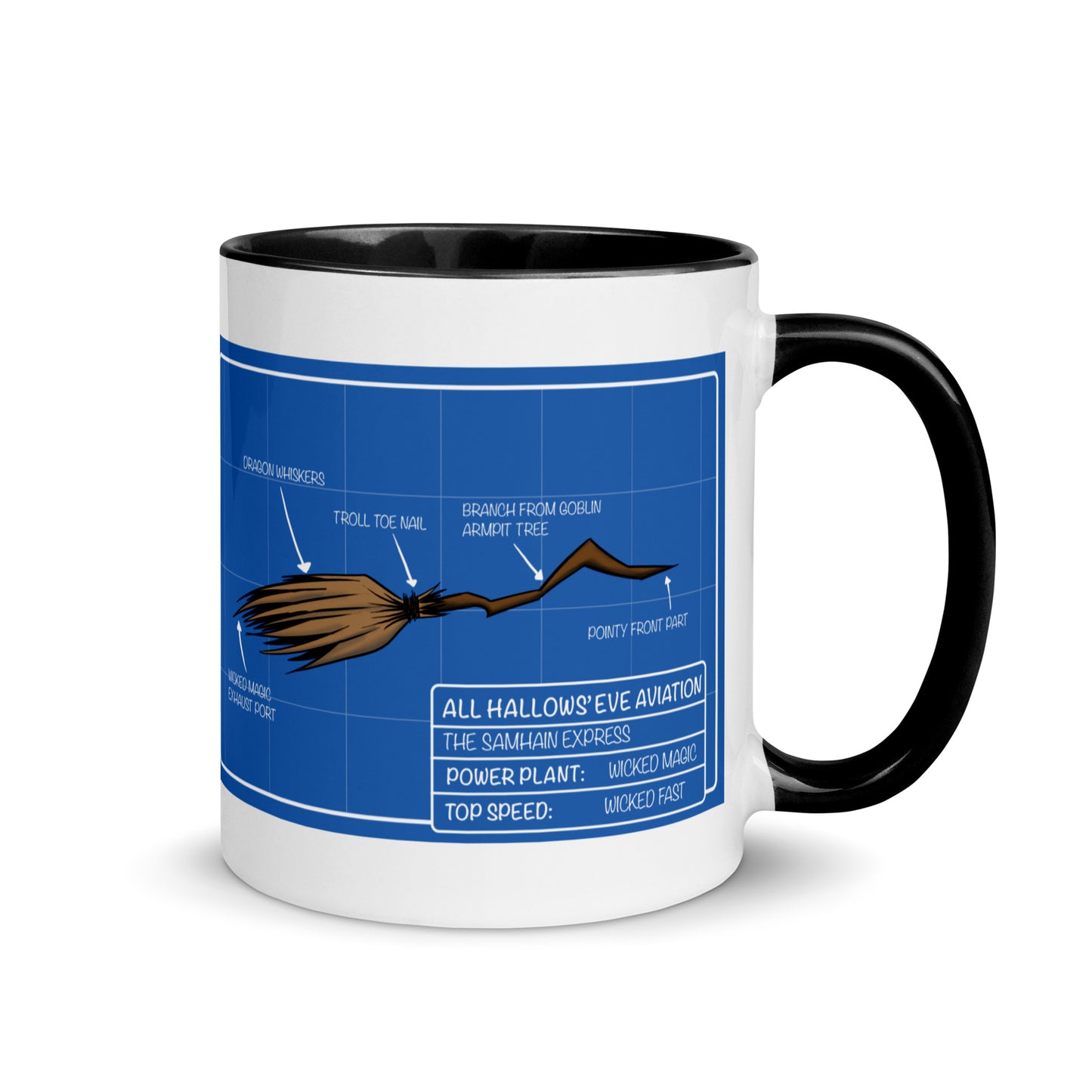 Flying Broom Aviation Blueprint Mug with color inside