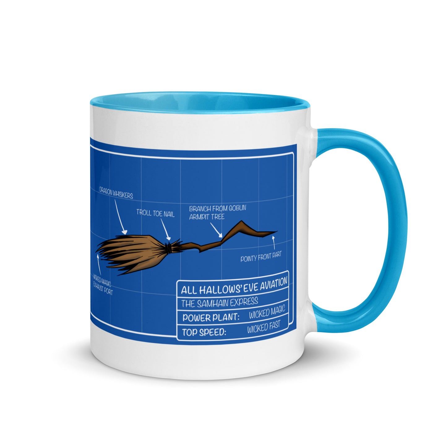 Flying Broom Aviation Blueprint Mug with color inside