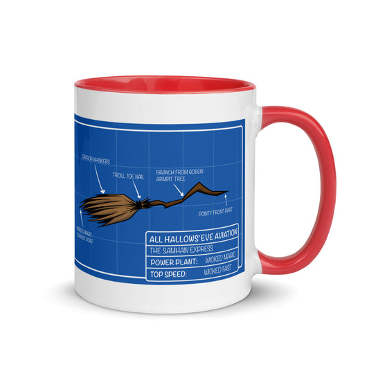 Flying Broom Aviation Blueprint Mug with color inside